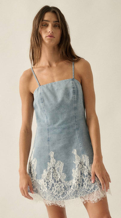 Denim & Lace Mini Dress (can’t restock)