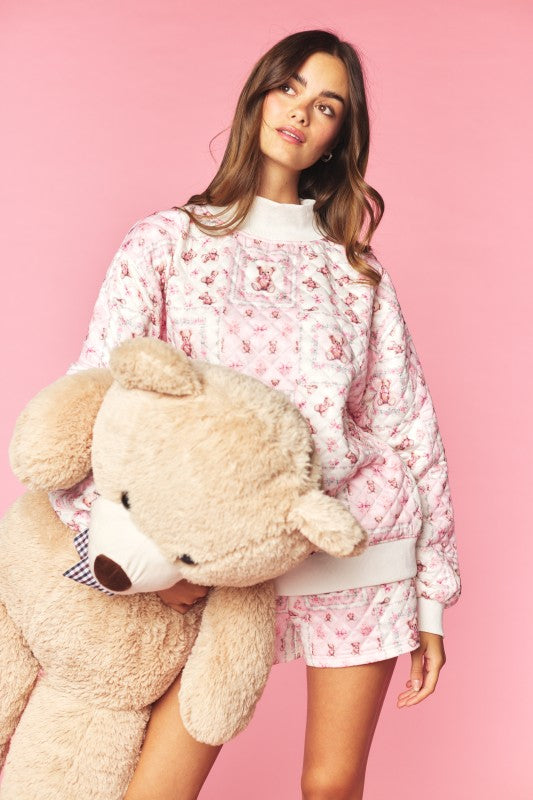 Teddy Darling Mockneck Quilted Set (pink)