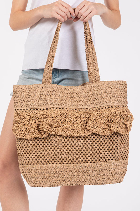 Ruffle Raffia Darling Tote Bag