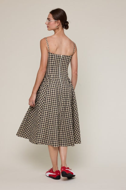 Golden Hour Gingham Corset Midi Dress