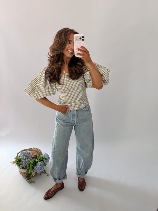Gingham Kisses Puff Sleeve Top