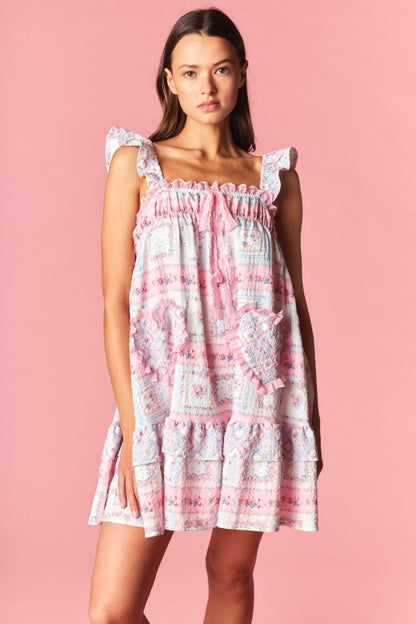 Pink Heart Patchwork Mini Dress