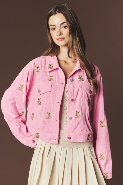 Teddy Cozy Denim Embroidered Jacket
