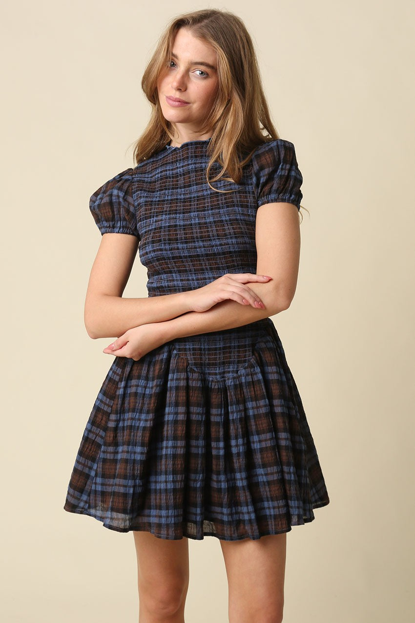 Adelaide Plaid Mini Dress (Blue Plaid)