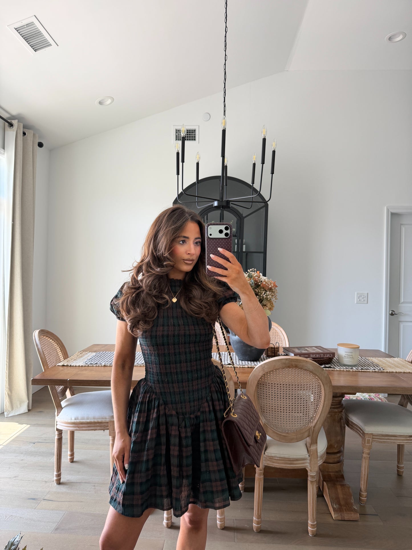Adelaide Plaid Mini Dress (Brown Plaid)