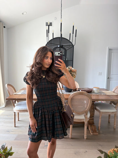 Adelaide Plaid Mini Dress (Brown Plaid)