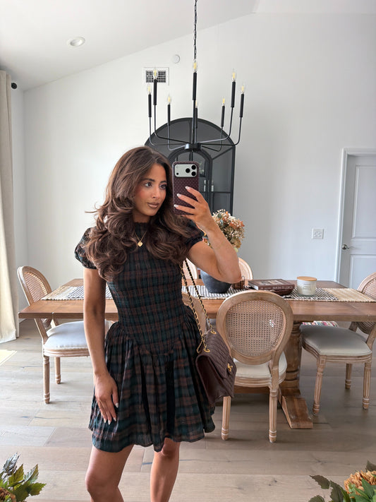 Adelaide Plaid Mini Dress (Brown Plaid)