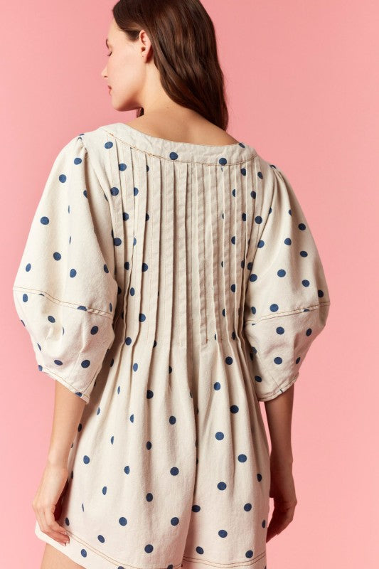Sweet Denim Polka Dot Romper Oat & Navy LAST RESTOCK