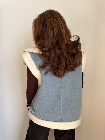 Countryside Christmas Sherpa Denim Vest