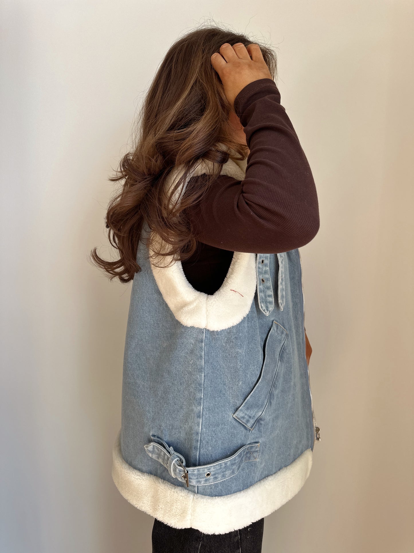 Countryside Christmas Sherpa Denim Vest