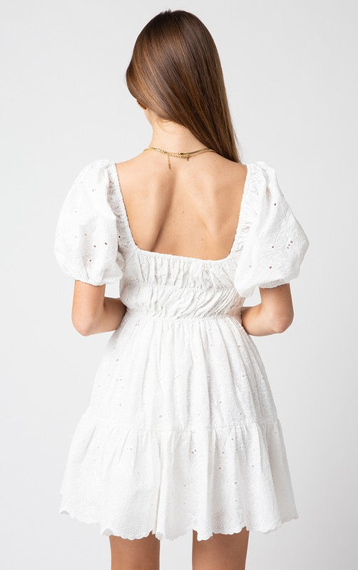 Lovely Day White Eyelet Puff Sleeve Dress