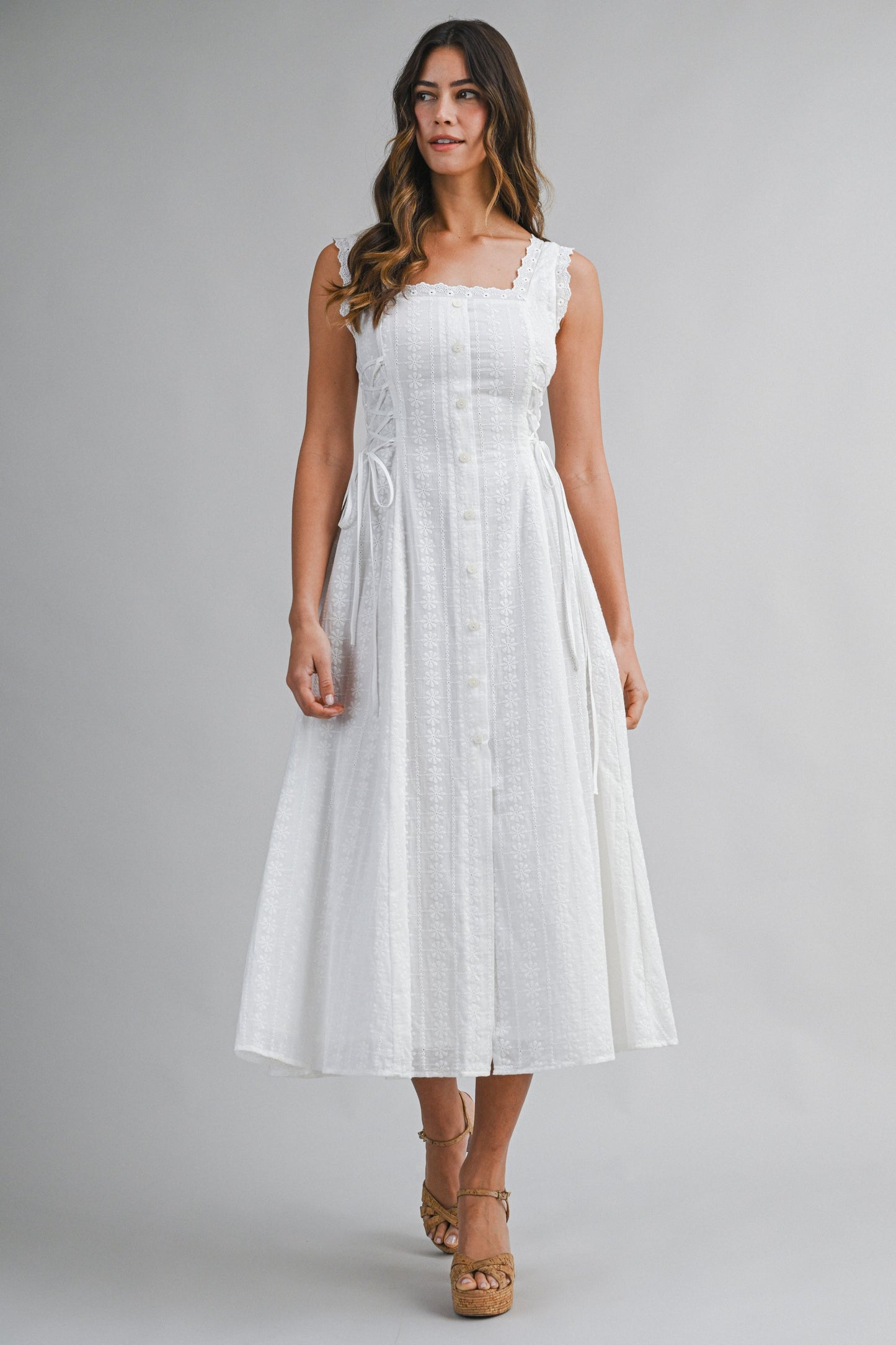 Cottage Charm Midi Dress White