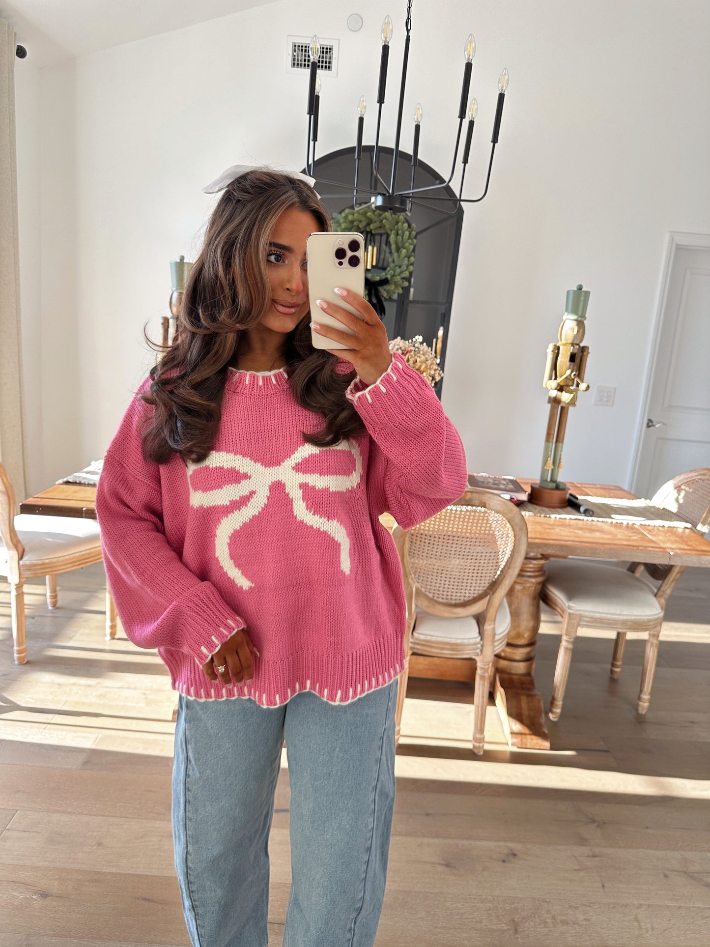 Pink Ribbon Chunky Knit Sweater 🎀