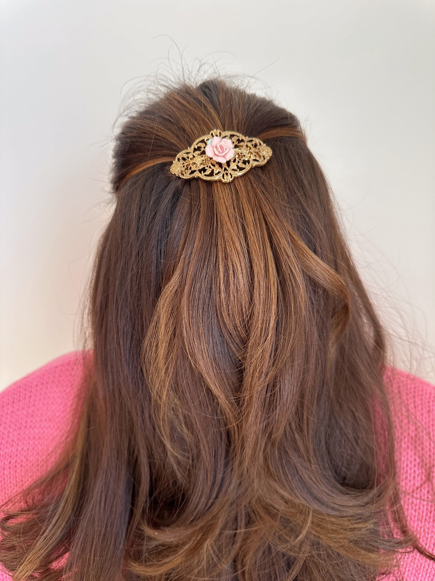 Eternal Rose Porcelain Rose Filigree Hair Barrette