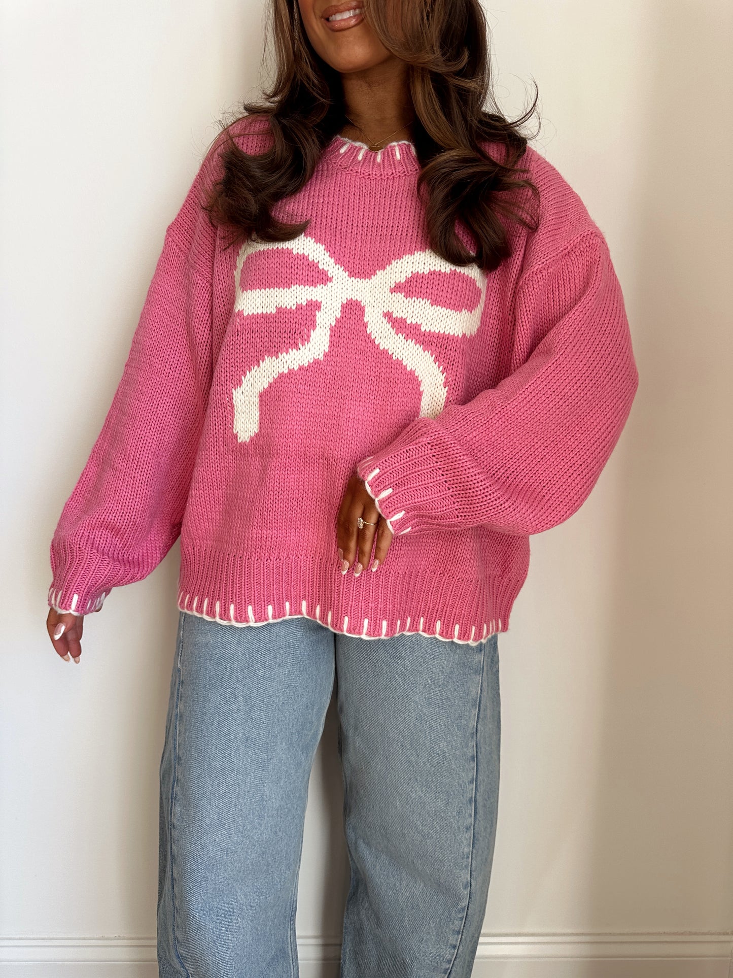 Pink Ribbon Chunky Knit Sweater 🎀