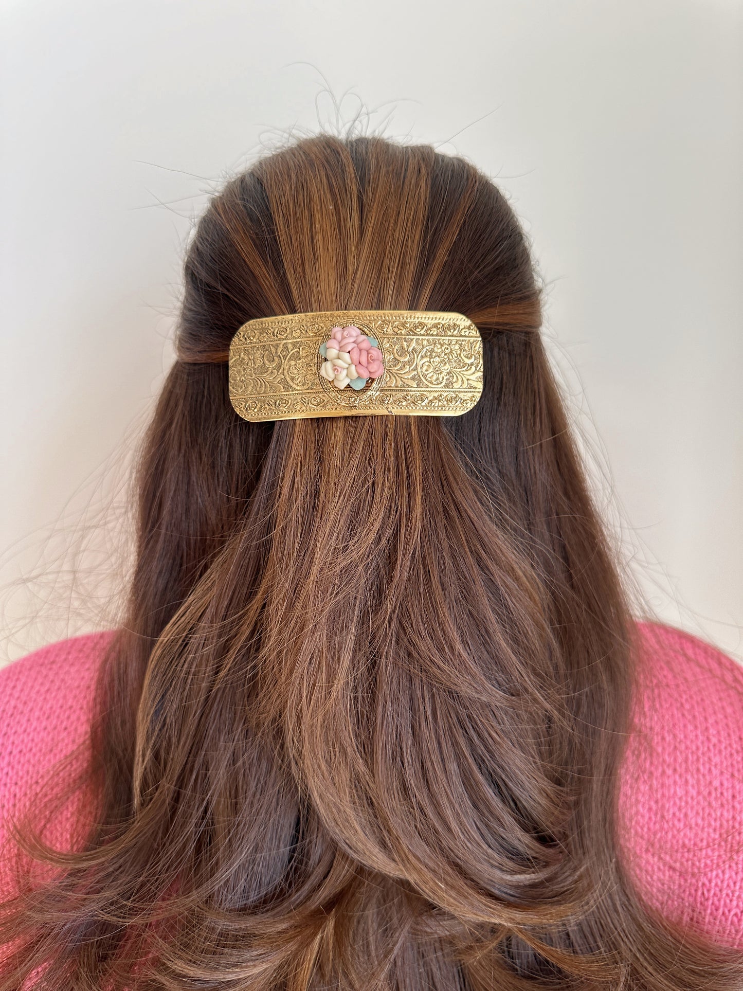 Lumière’s Glow Large Pink Porcelain Flower Hair Barrette