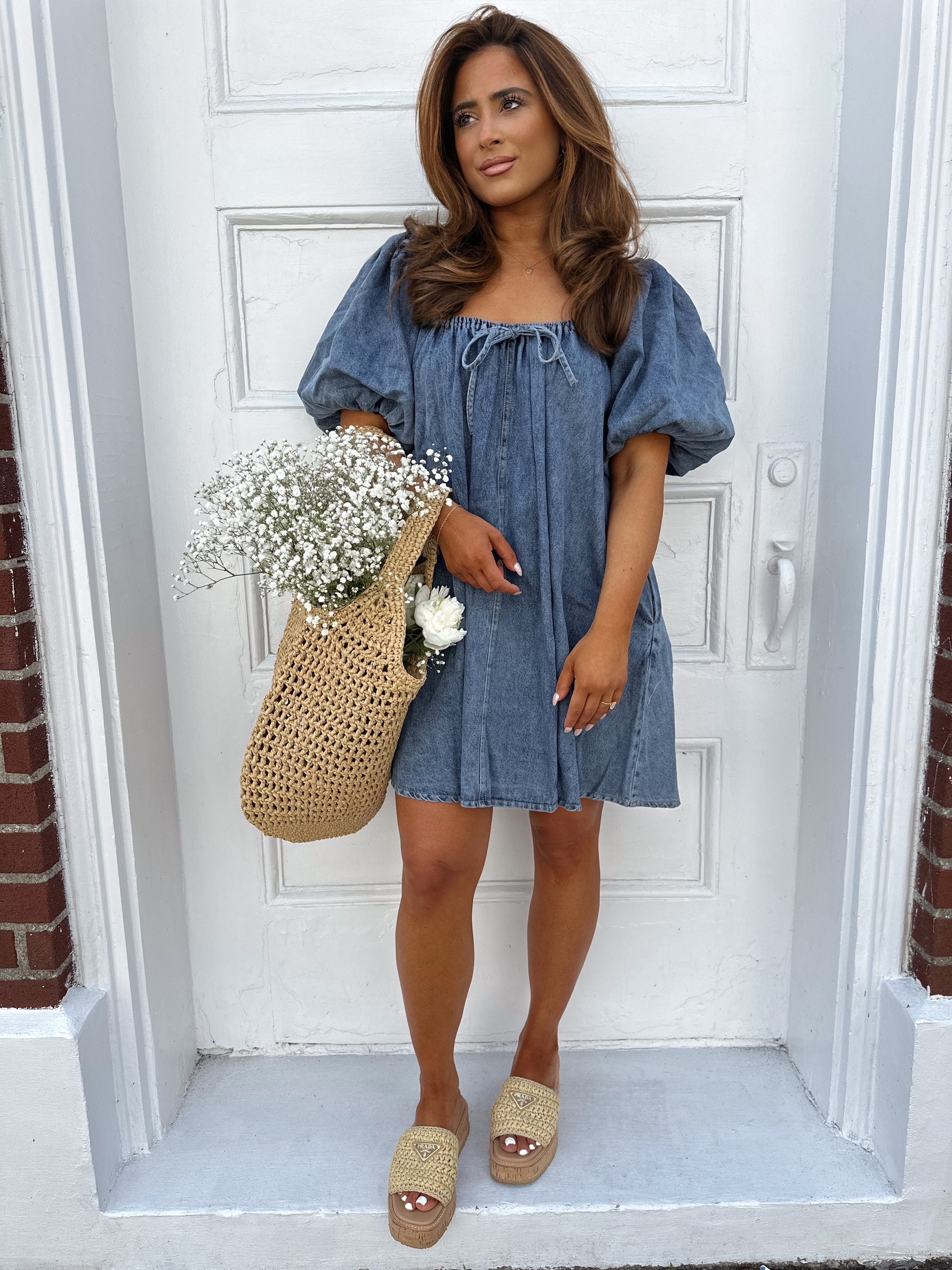 PRE-SALE Denim Puff Sleeve Mini (Light Denim) PRE-SALE Denim Puff Sleeve Mini (Light Denim)