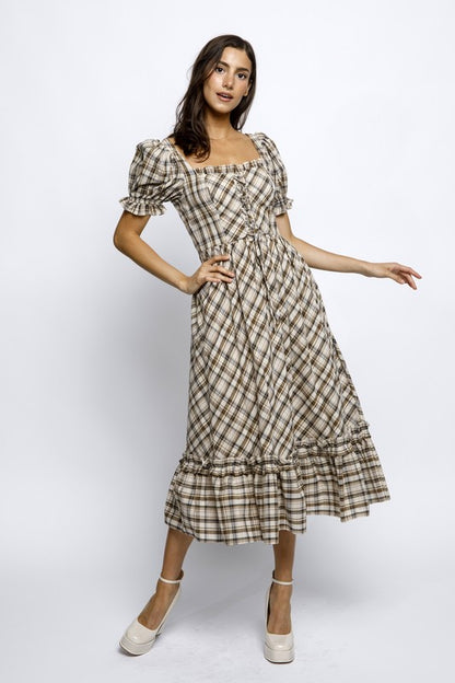 Once Upon a Dream Puff Sleeve Plaid Dress