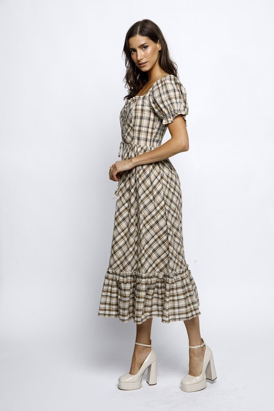 Once Upon a Dream Puff Sleeve Plaid Dress