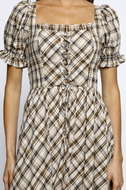 Once Upon a Dream Puff Sleeve Plaid Dress