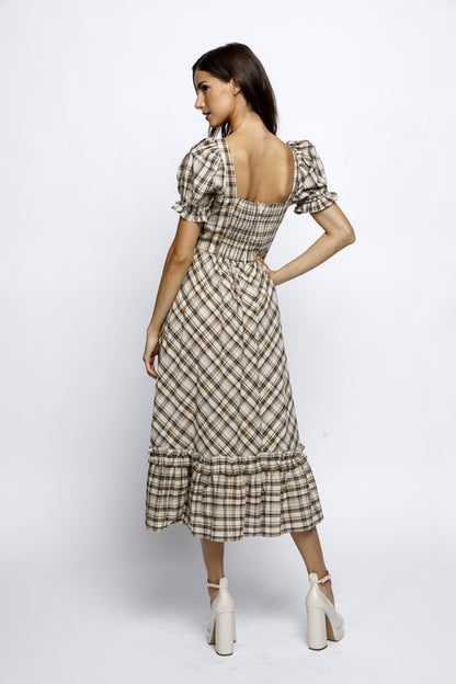 Once Upon a Dream Puff Sleeve Plaid Dress