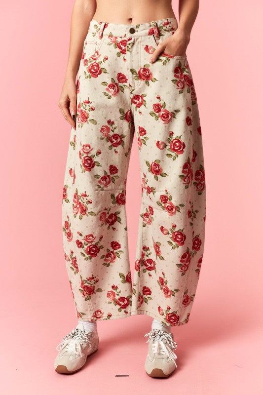 Floral barrel jeans
