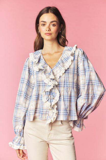 Denim & Lace 100% Cotton Plaid Top RESTOCK
