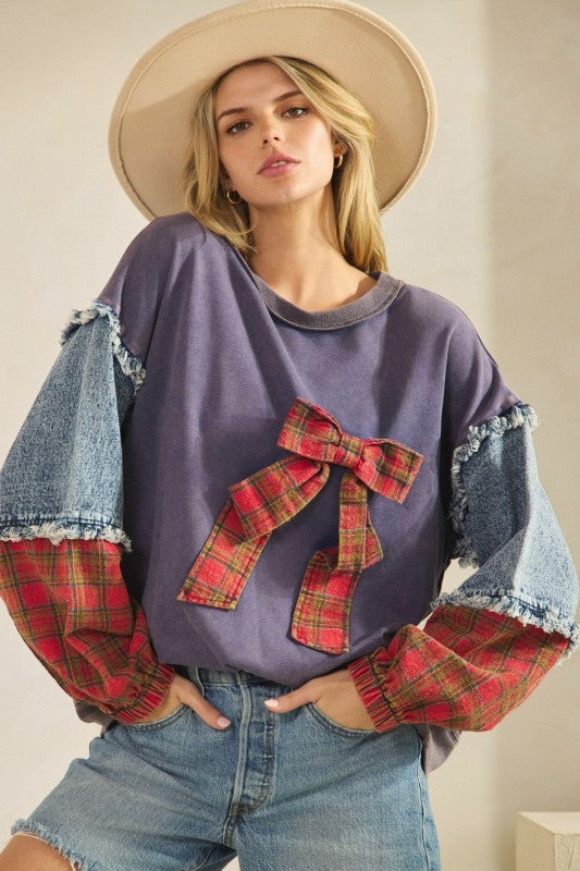 Merry Bow Plaid Pullover