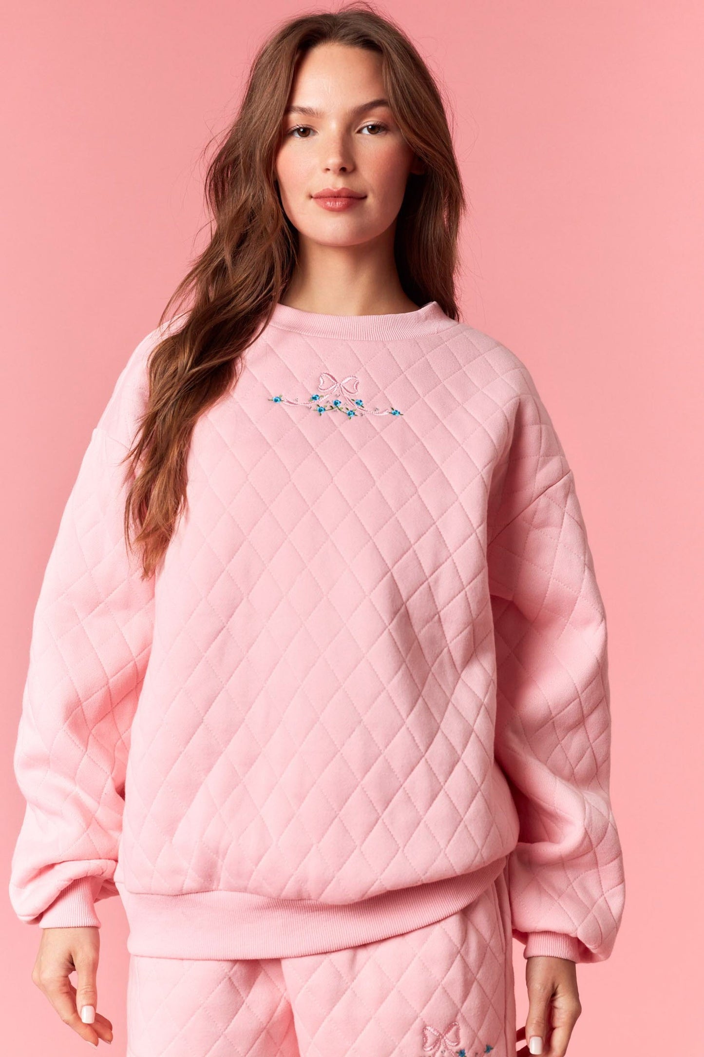 Pink Powder Puff Floral Quilted Set