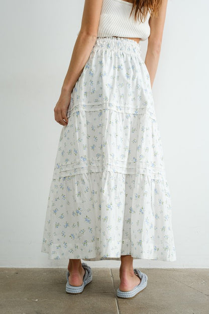 Bloom Blue Floral Midi Skirt