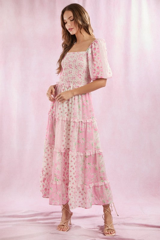 Glinda Pink Floral Midi Dress (Ships 3/15 pre-order now)