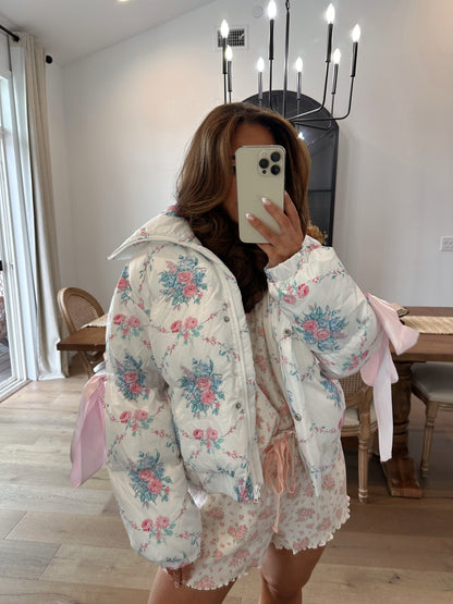 Oh So Fancy Floral Puffer Jacket