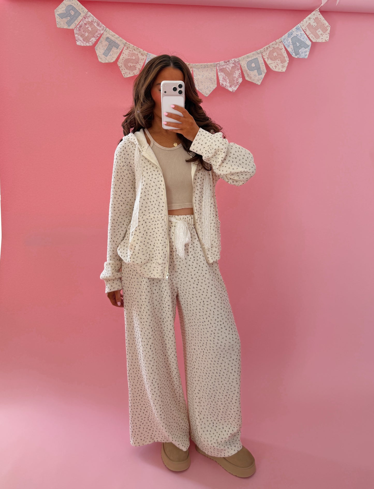 Rosé Garden Lace Lounge Pant (cream)
