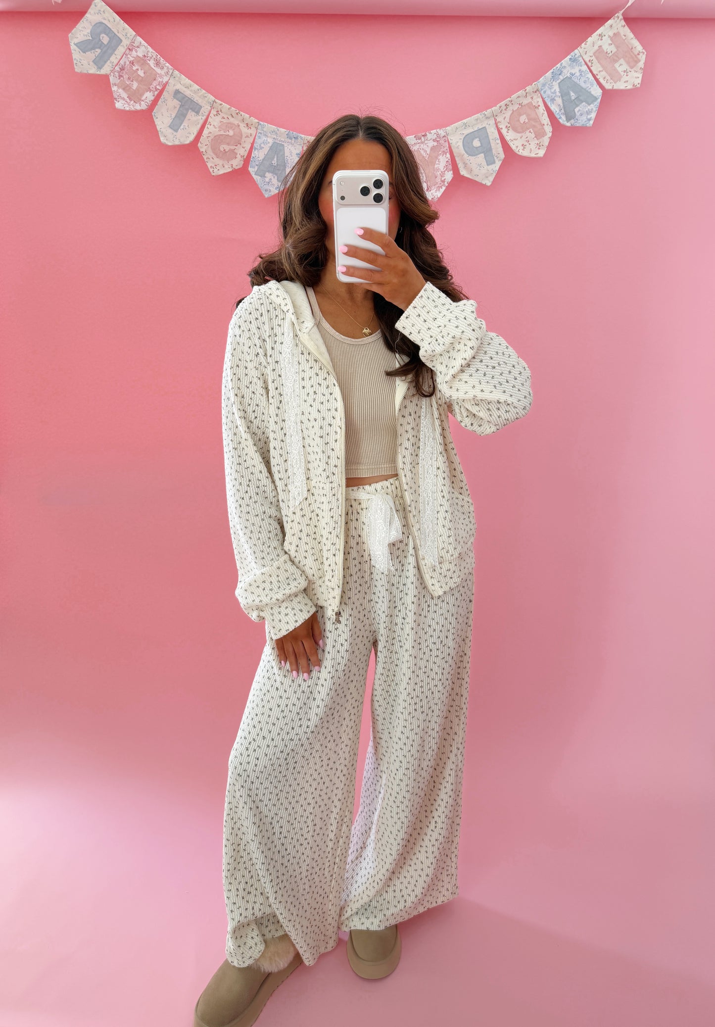 Rosé Garden Lace Lounge Pant (cream)