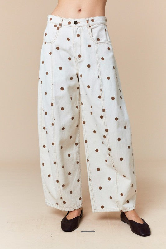 Sven Polka Dot Barrel Jean (brown & cream)
