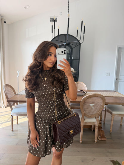 Mocha Dot Mini Dress (can’t restock)