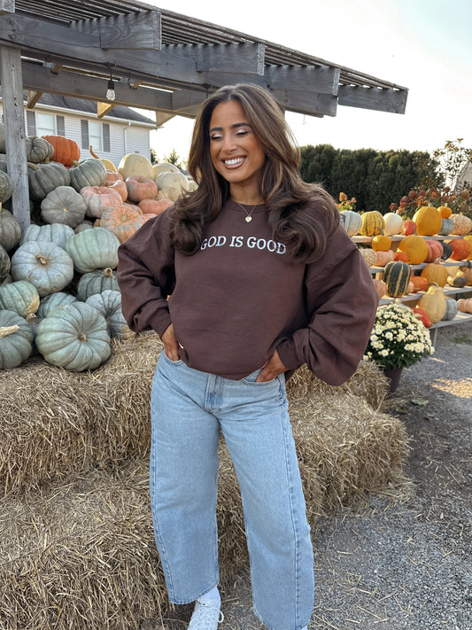 God is Good Chocolate Brown Embroidered Crewneck 🤎🧸