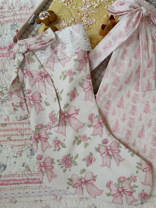 Pinkmas Coquette Stocking (Vintage pink bows)