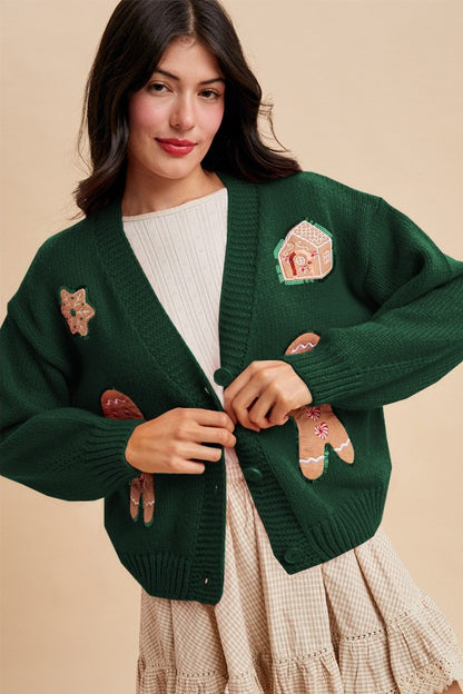 Christnas Cuddle Gingerbread Cozy Cardigan (Hunter Green)