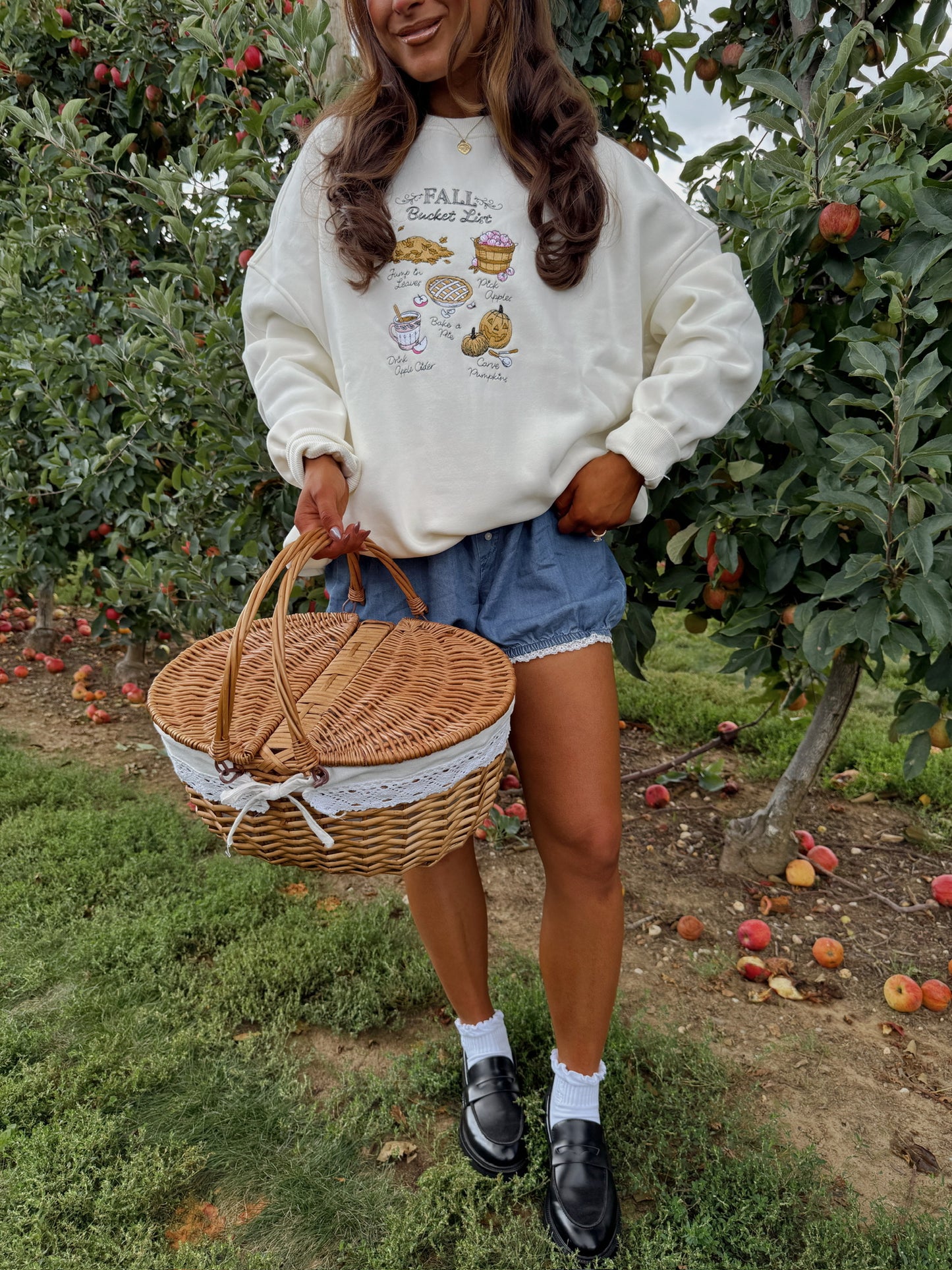 Fall Bucket List Embroidered Crew - Ivory
