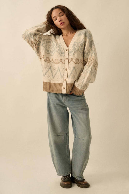 Hearts Aglow Brushed Alpine-Knit Button-Front Cardigan