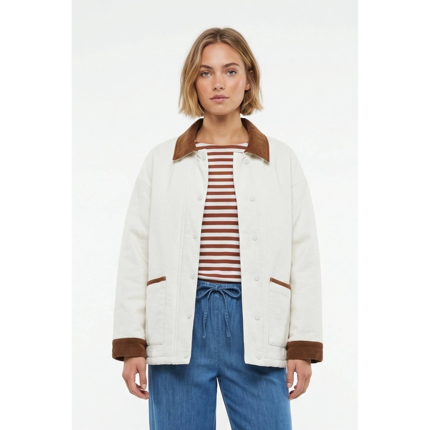 Barn jacket with corduroy details