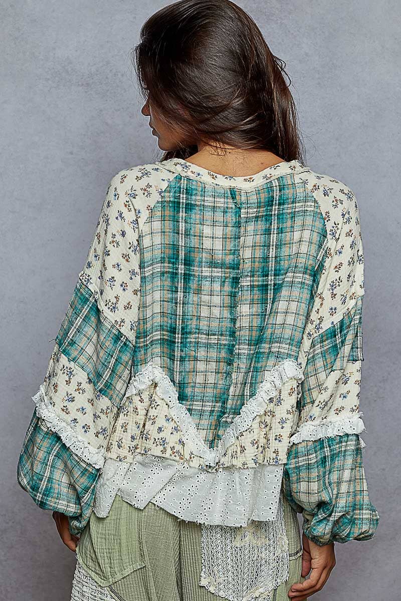 Willow Patch Plaid Ruffle Top with Balloon Sleeves PRE ORDER ADDED