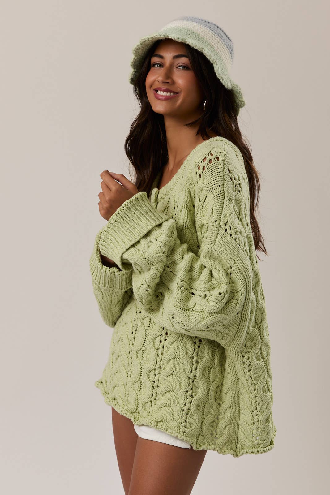SPRING GARDEN CABLE KNIT SWEATER TOP (Sage) RESTOCK