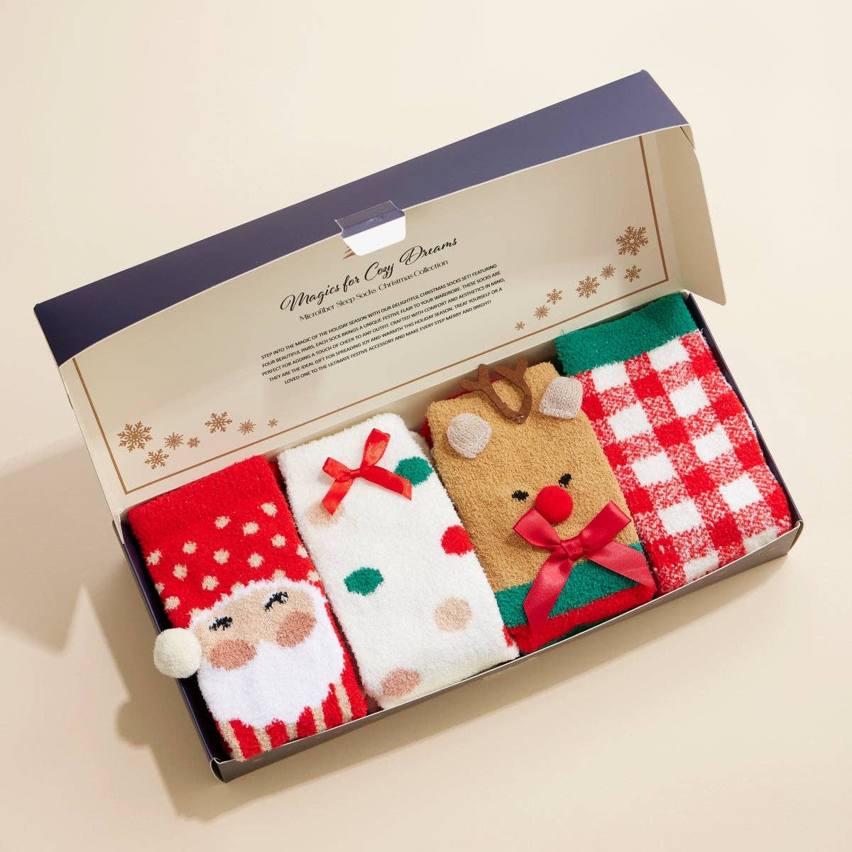 Christmas Fuzzy Socks – Assorted 4-Pair Set for Christmas Gift