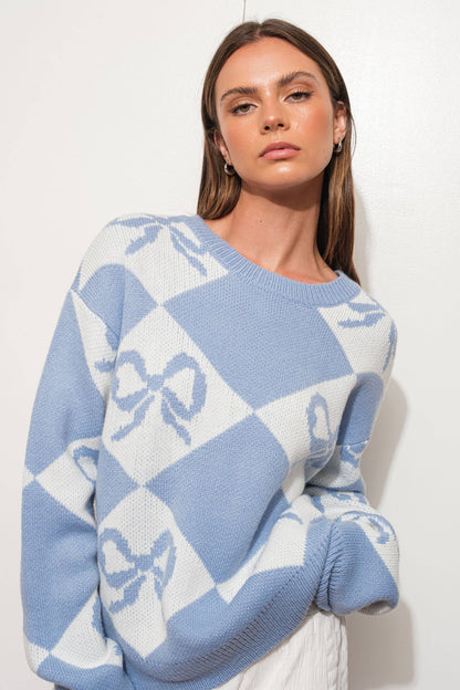 Wishes CHECKERED BOW SWEATER