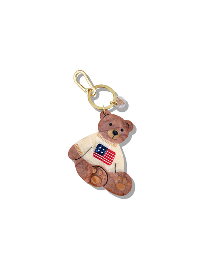 Hand-painted Americana Teddy Bear Bag Charm + Keychain