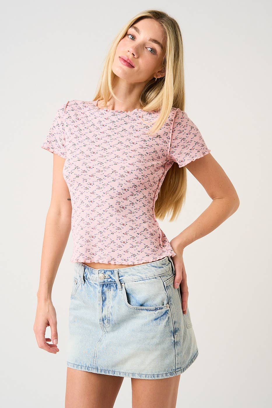 Strawberries & Cream Floral Waffle Baby Tee