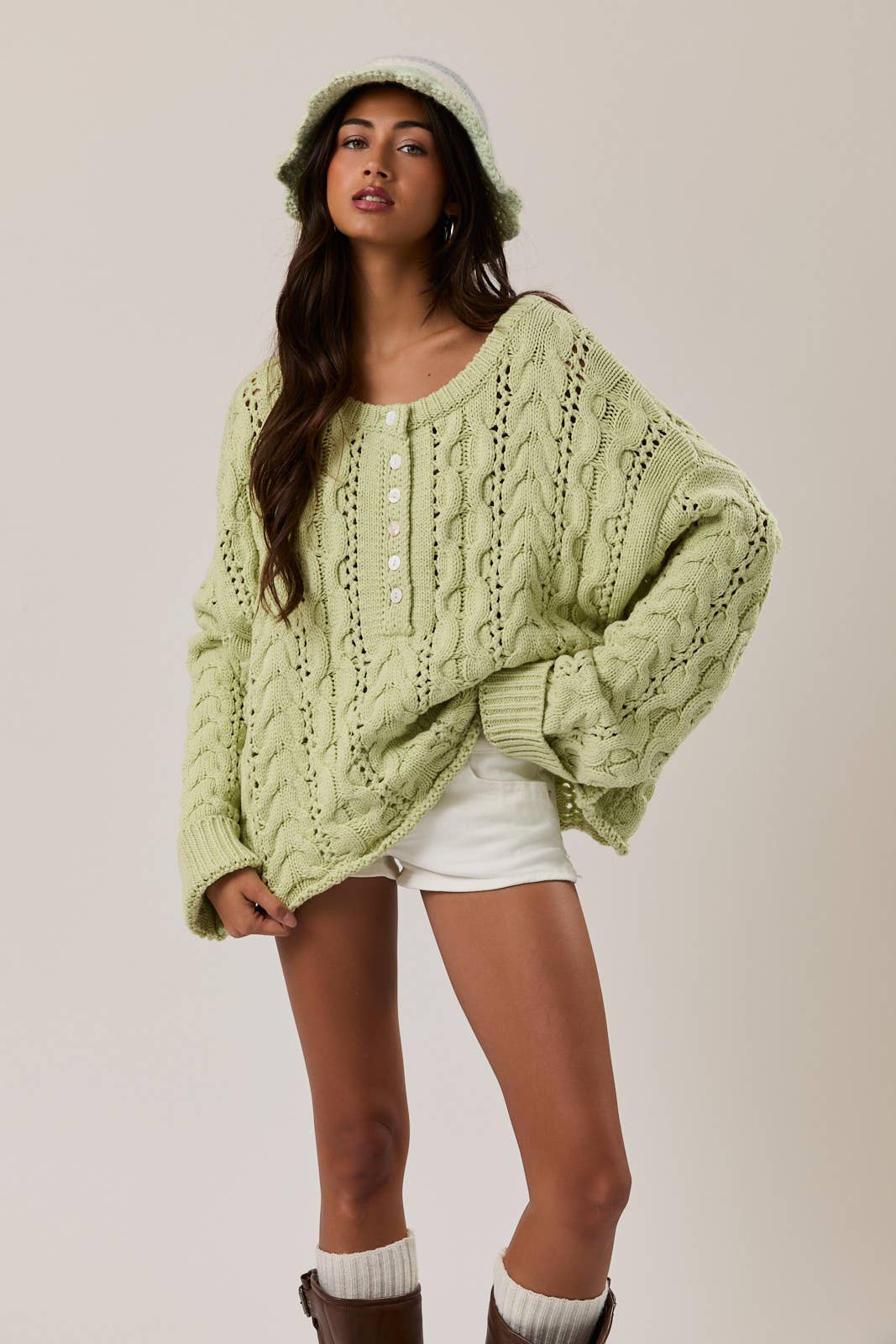 SPRING GARDEN CABLE KNIT SWEATER TOP (Sage) RESTOCK