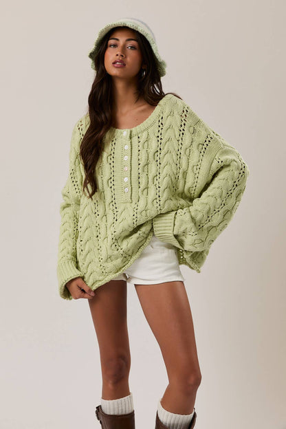 SPRING GARDEN CABLE KNIT SWEATER TOP (Sage) RESTOCK
